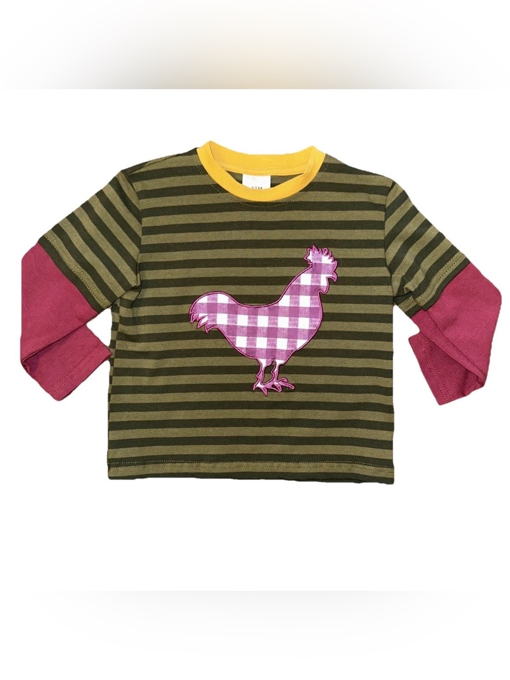 NWT Boutique Boys Rooster Plaid  Embroidered Long Sleeve Layered Style T Shirt